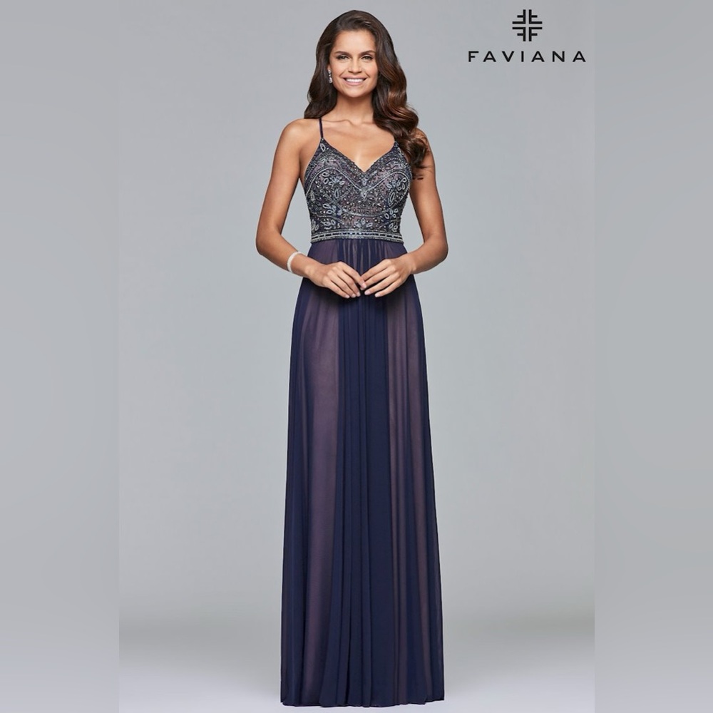 Beaded Faviana Navy Prom/Homecoming Dress